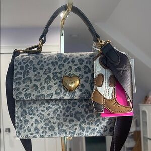 Betsey JohnsonLeopard Print Handbag with Heart Accent & Cowboy Boot Charm NWT